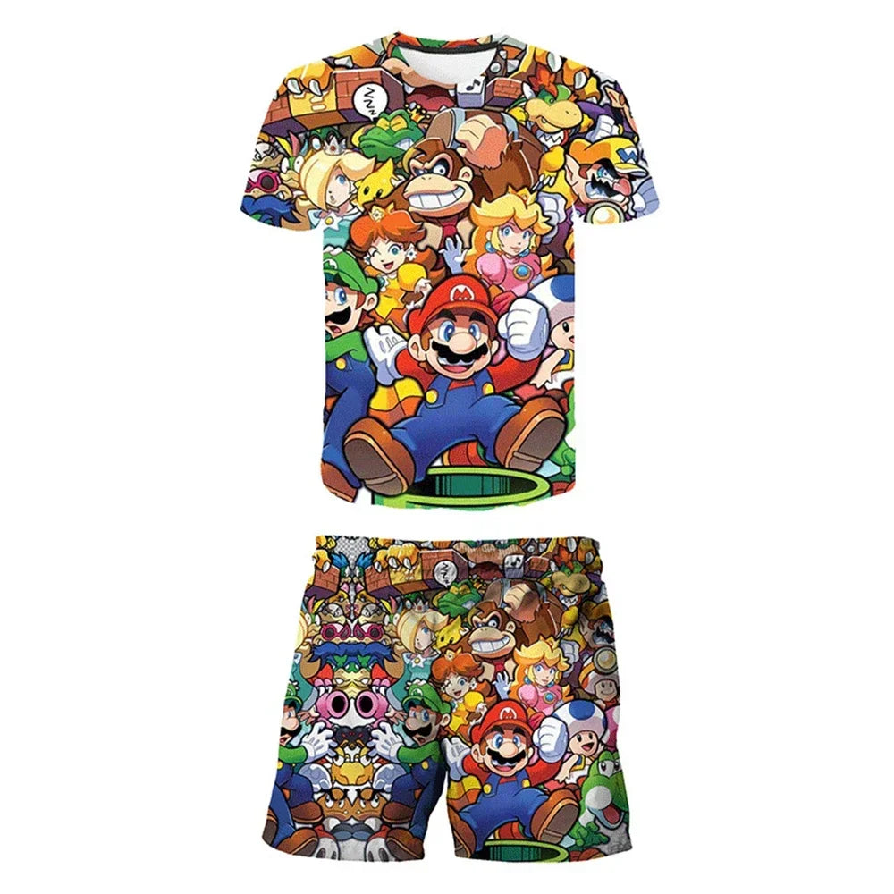 Kids Super Marios Bros Tshirt Set 2pcs Clothes Summer Sportswear T-shirt Shorts Jogging Fitness Boys Short Sleeve Casual Sports Leedoar