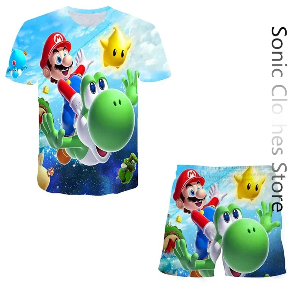 Kids Super Marios Bros Tshirt Set 2pcs Clothes Summer Sportswear T-shirt Shorts Jogging Fitness Boys Short Sleeve Casual Sports Leedoar