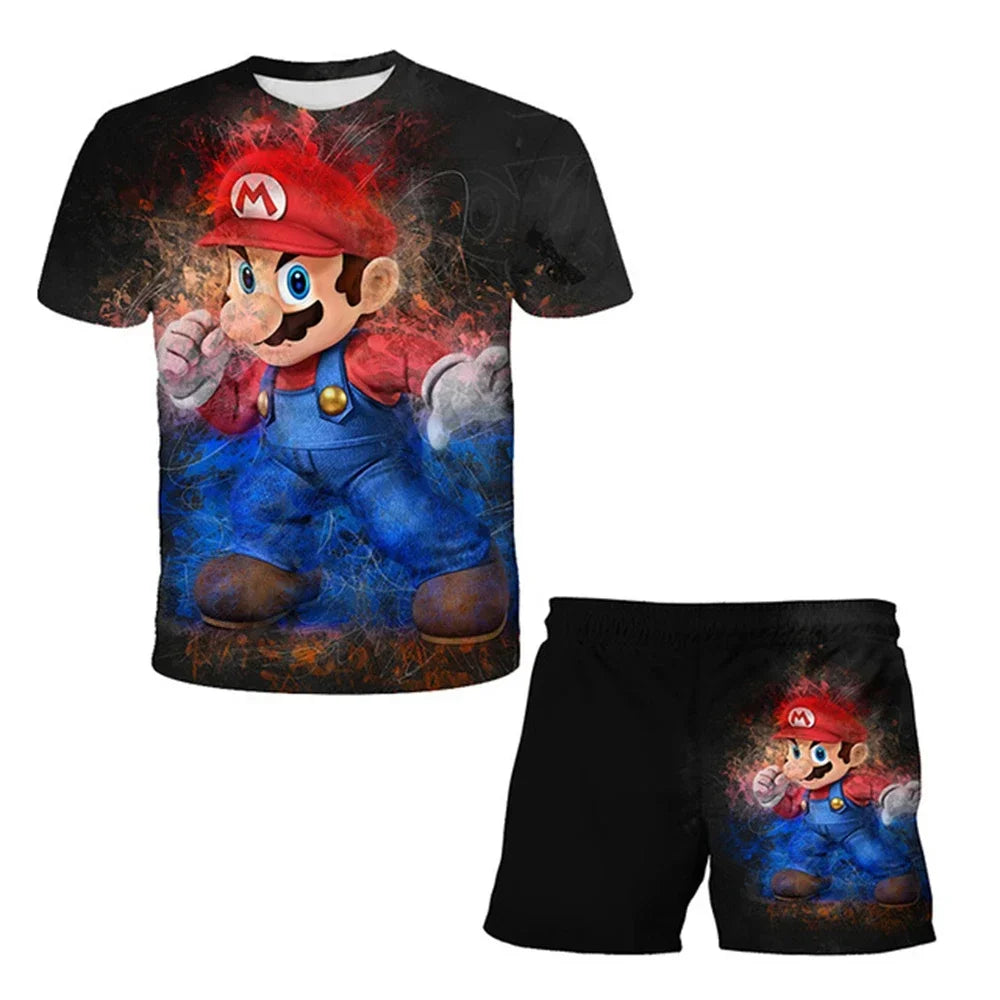 Kids Super Marios Bros Tshirt Set 2pcs Clothes Summer Sportswear T-shirt Shorts Jogging Fitness Boys Short Sleeve Casual Sports Leedoar