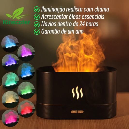 Kinscoter Aroma Difusor Umidificador de Ar Ultrassônico Cool Mist Maker Fogger Led Essential Oil Flame Lamp Difusor 