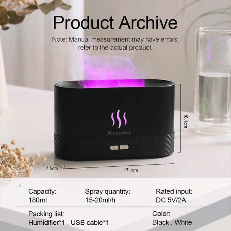 Kinscoter Aroma Diffuser Air Humidifier Ultrasonic Cool Mist Maker Fogger Led Essential Oil Flame Lamp Difusor Leedoar