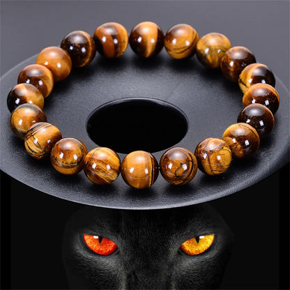 Kirykle Fashion Tiger Eye Bangles Men 4-12mm Natural Energy Stone Beads Reiki Healing Bracelets for Women Jewelry Pulseras Gifts Leedoar