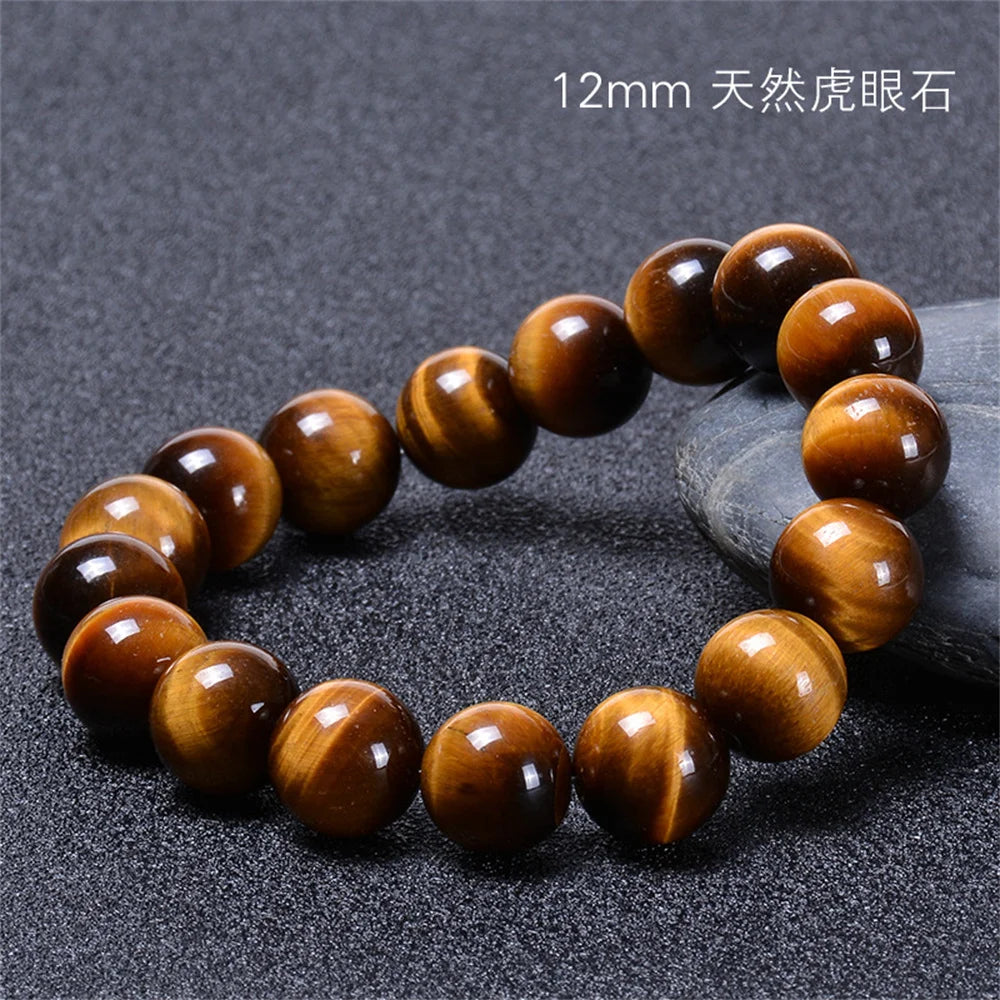 Kirykle Fashion Tiger Eye Bangles Men 4-12mm Natural Energy Stone Beads Reiki Healing Bracelets for Women Jewelry Pulseras Gifts Leedoar