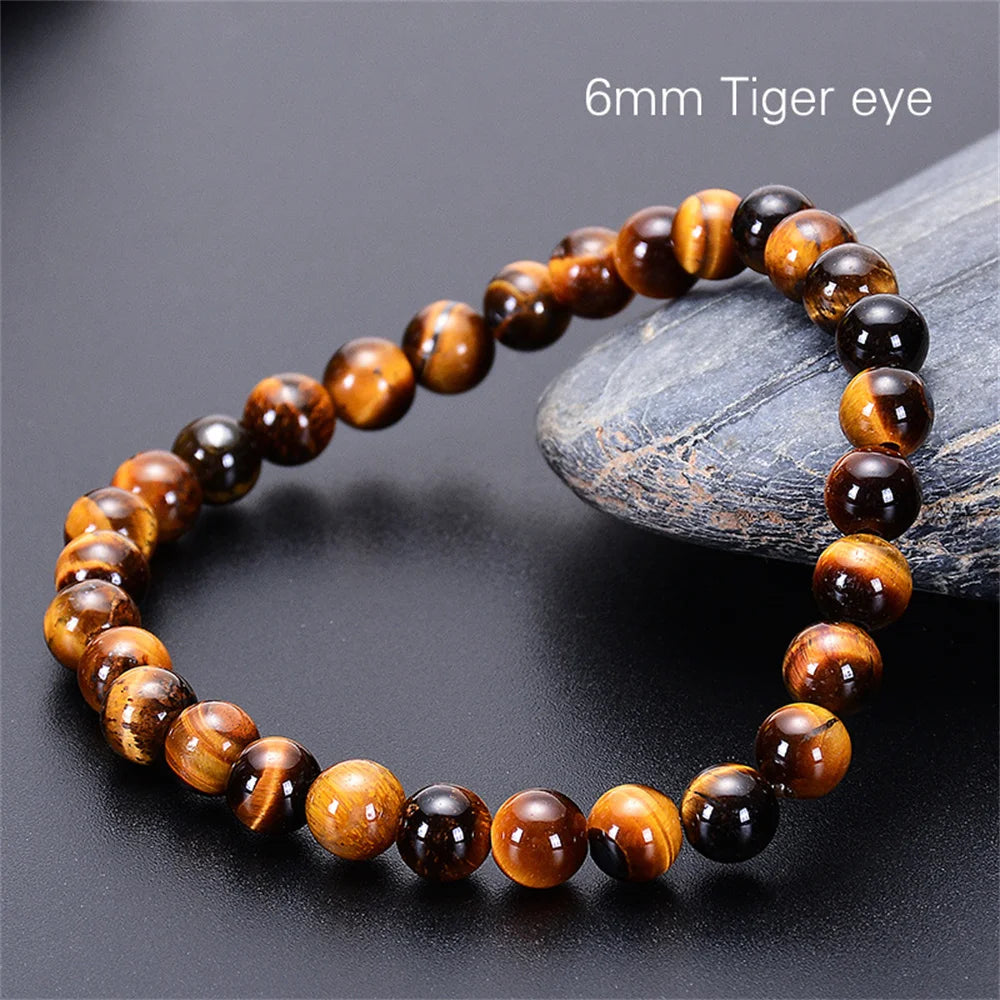 Kirykle Fashion Tiger Eye Bangles Men 4-12mm Natural Energy Stone Beads Reiki Healing Bracelets for Women Jewelry Pulseras Gifts Leedoar