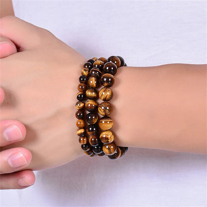 Kirykle Fashion Tiger Eye Bangles Men 4-12mm Natural Energy Stone Beads Reiki Healing Bracelets for Women Jewelry Pulseras Gifts Leedoar