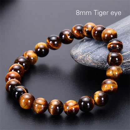 Kirykle Fashion Tiger Eye Bangles Men 4-12mm Natural Energy Stone Beads Reiki Healing Bracelets for Women Jewelry Pulseras Gifts Leedoar