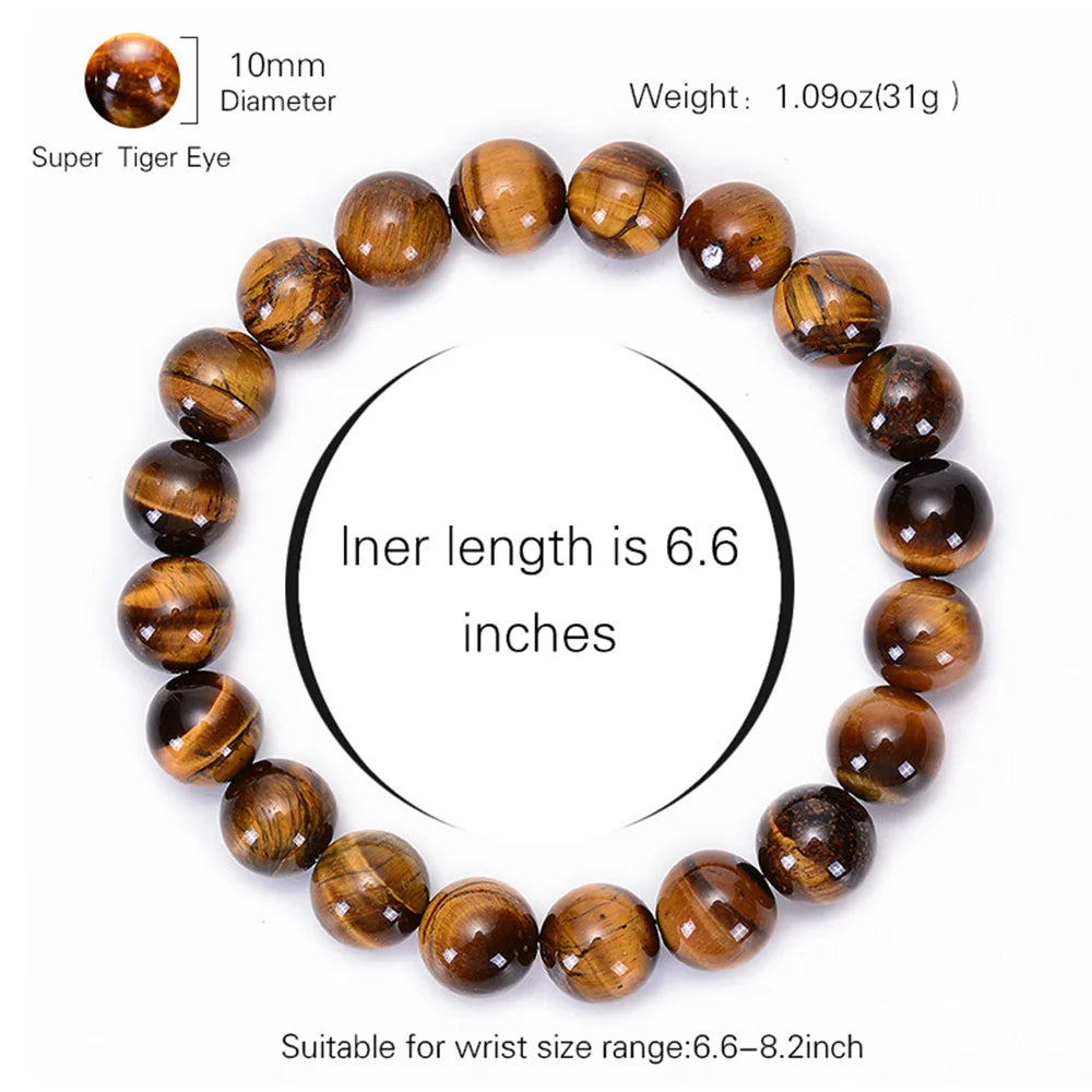 Kirykle Fashion Tiger Eye Bangles Men 4-12mm Natural Energy Stone Beads Reiki Healing Bracelets for Women Jewelry Pulseras Gifts Leedoar