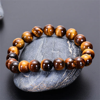 Kirykle Fashion Tiger Eye Bangles Men 4-12mm Natural Energy Stone Beads Reiki Healing Bracelets for Women Jewelry Pulseras Gifts Leedoar