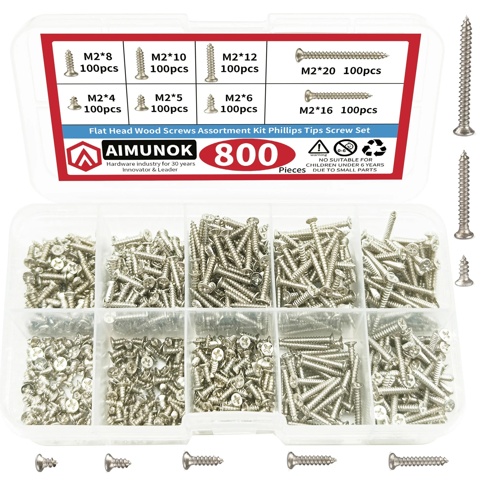 Kit surtido de tornillos autorroscantes M2, juego de tuercas de bloqueo, tornillos de rosca de madera, autobloqueo, 800 piezas Leedoar