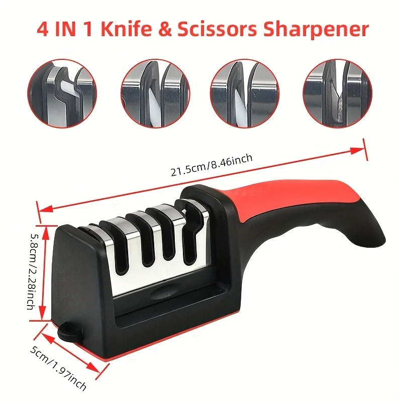 Kitchen 3/4 Segment Cutter Knife Sharpener Household Multifunctional Handheld Three-purpose Black with Non-slip Bottom Sharpening Stone Leedoar