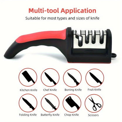 Kitchen 3/4 Segment Cutter Knife Sharpener Household Multifunctional Handheld Three-purpose Black with Non-slip Bottom Sharpening Stone Leedoar