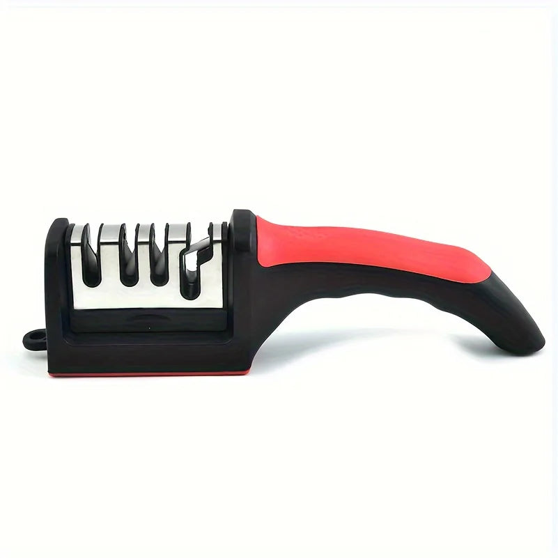 Kitchen 3/4 Segment Cutter Knife Sharpener Household Multifunctional Handheld Three-purpose Black with Non-slip Bottom Sharpening Stone Leedoar