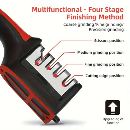 Kitchen 3/4 Segment Cutter Knife Sharpener Household Multifunctional Handheld Three-purpose Black with Non-slip Bottom Sharpening Stone Leedoar