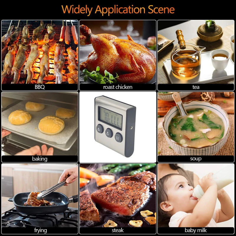 Kitchen Digital Cooking Thermometer Meat Food Temperature for Oven BBQ Grill Timer Function with Probe Heat Meter for Cooking Leedoar