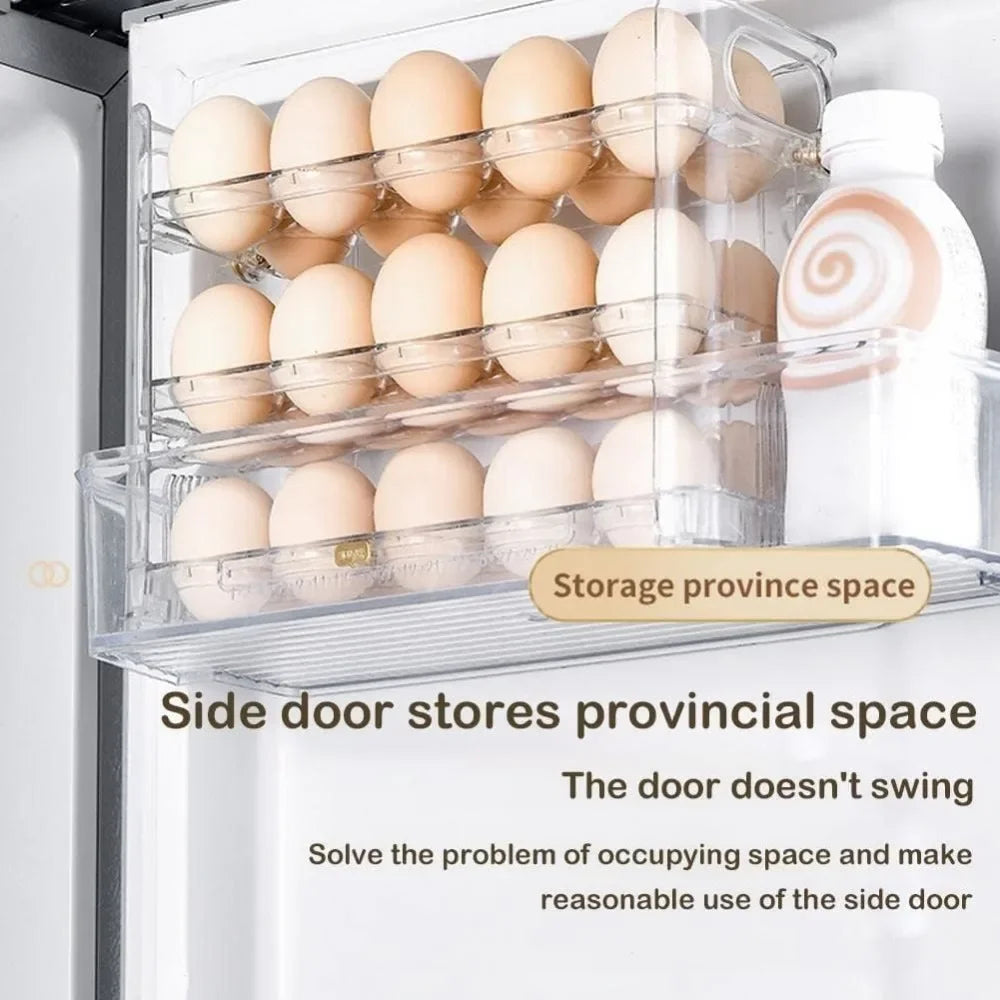 Kitchen Large Capacity Egg Fridge Storage Box Refrigerator Side Door Three-layer Multi-functional Automatic Bounce Egg Storage Leedoar