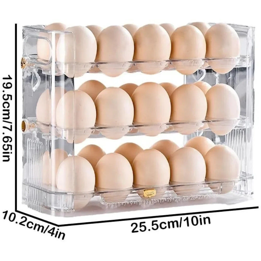 Kitchen Large Capacity Egg Fridge Storage Box Refrigerator Side Door Three-layer Multi-functional Automatic Bounce Egg Storage Leedoar