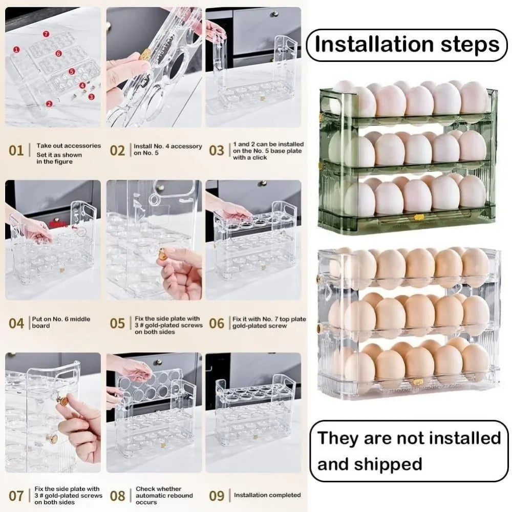 Kitchen Large Capacity Egg Fridge Storage Box Refrigerator Side Door Three-layer Multi-functional Automatic Bounce Egg Storage Leedoar