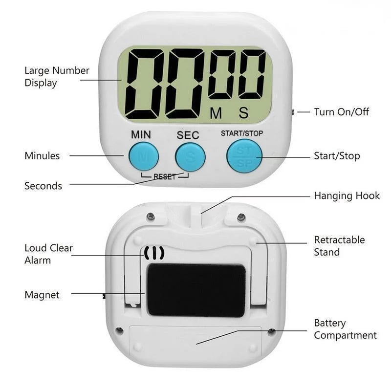 Temporizador de cozinha LCD magnético Temporizador de contagem regressiva digital Temporizador de cozimento Despertador Acessórios de cozinha para casa