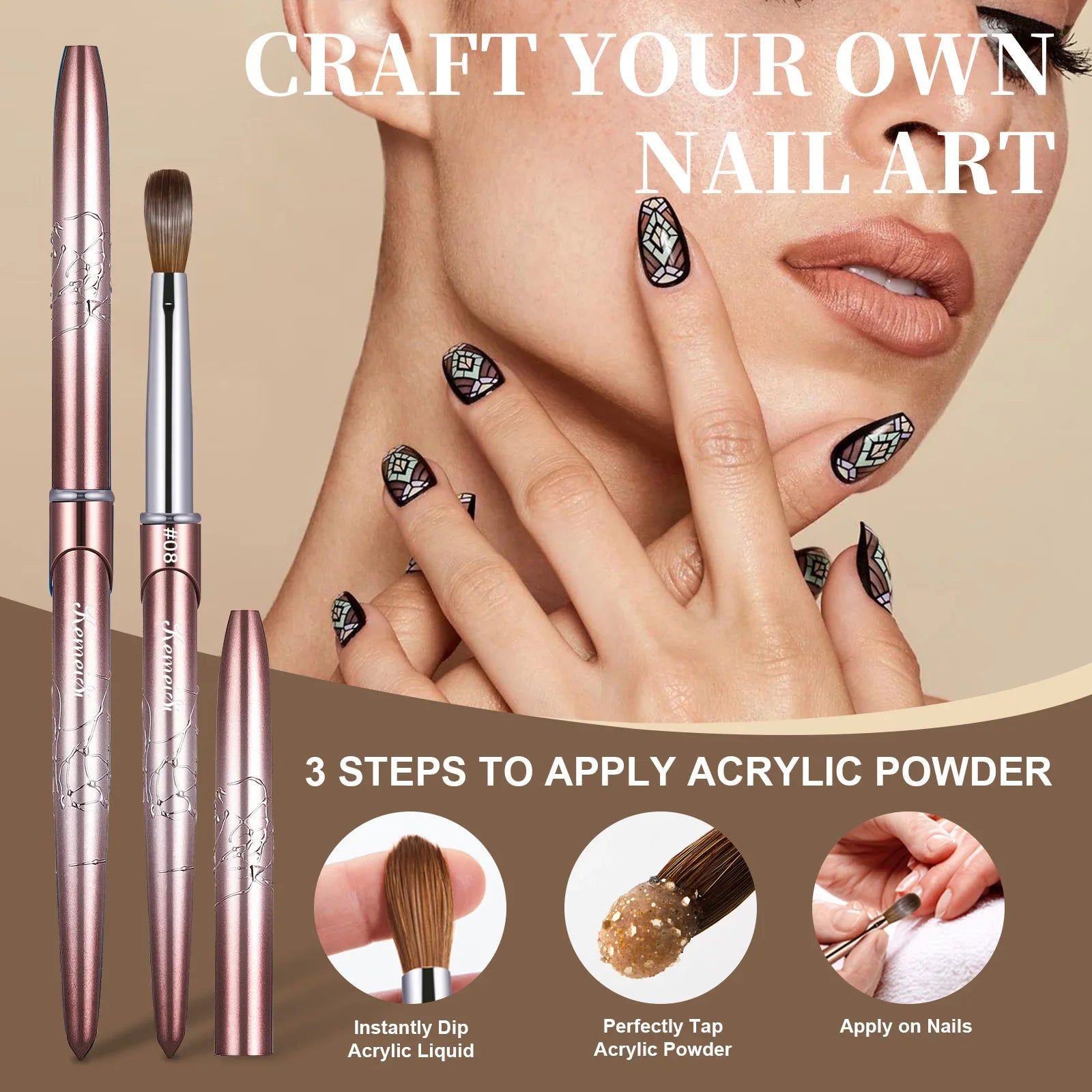 Kolinsky Acrylic Nail Brush Kolinsky Hair Bristles Round Shaped Handle Acrylic Brush Nail Brushes for Acrylic Application Nailar Leedoar