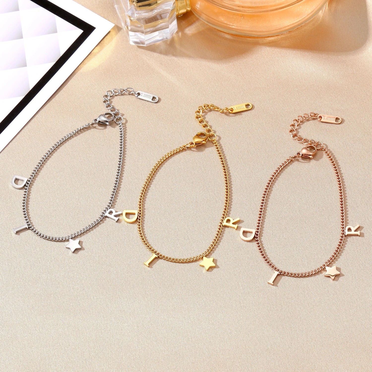 Korea New Fashion Letter Star Pendant Bracelet Woman Simple Vintage Stainless Steel Bracelet Luxury Jewelry Accessories Gifts Leedoar