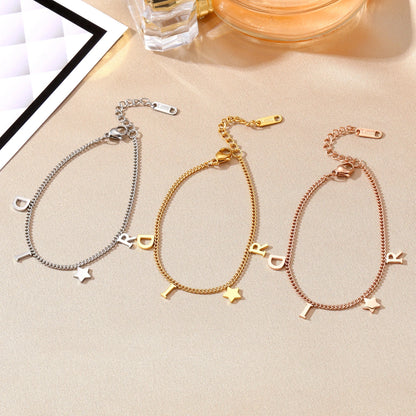 Korea New Fashion Letter Star Pendant Bracelet Woman Simple Vintage Stainless Steel Bracelet Luxury Jewelry Accessories Gifts Leedoar