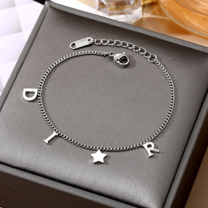 Korea New Fashion Letter Star Pendant Bracelet Woman Simple Vintage Stainless Steel Bracelet Luxury Jewelry Accessories Gifts Leedoar