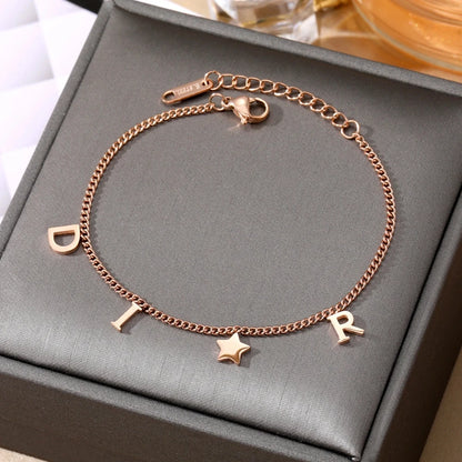 Korea New Fashion Letter Star Pendant Bracelet Woman Simple Vintage Stainless Steel Bracelet Luxury Jewelry Accessories Gifts Leedoar