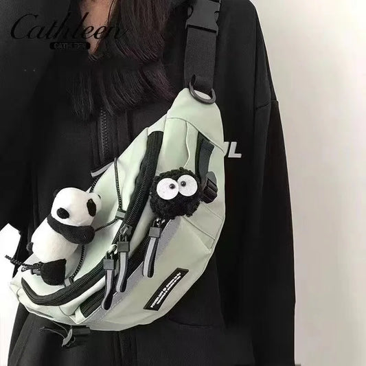 Bolso de pecho coreano Y2K, bolsos y carteras para mujeres y hombres, bolso de cintura con rayas reflectantes, bolsos cruzados para estudiantes, bolso bandolera 