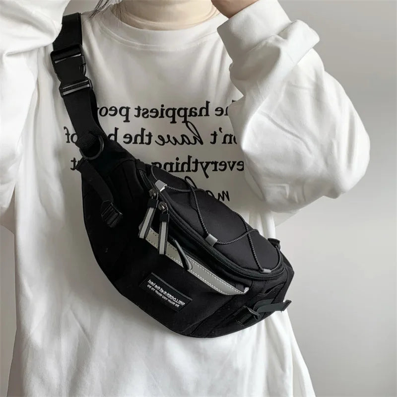 Korean Y2K Chest Bag Women and Men Purses and Handbags Reflective Stripe Waist Bag Student Crossbody Bags Sling Shoulder Bag Leedoar