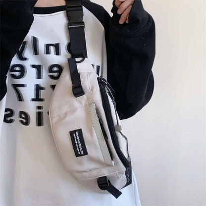 Korean Y2K Chest Bag Women and Men Purses and Handbags Reflective Stripe Waist Bag Student Crossbody Bags Sling Shoulder Bag Leedoar