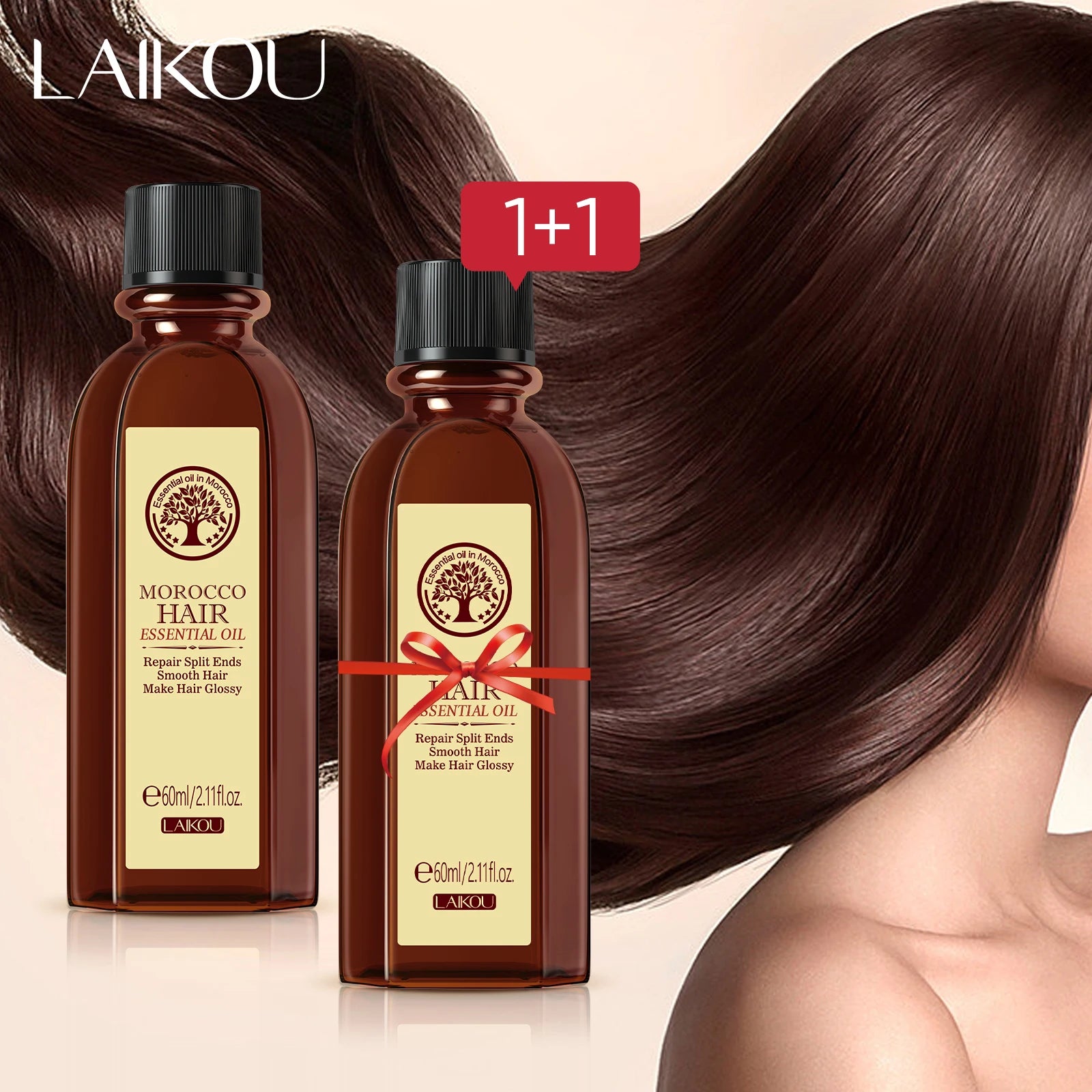 LAIKOU Morocco Argan Oil 1+1 Hair Care Repair Dry Damaged Treatment 60ml Leedoar