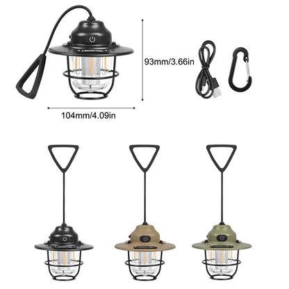 Lâmpada LED para acampamento 1200mAh Luz de emergência Lanterna IPX4 À prova d'água Atmosfera retrô Lustre Escurecimento contínuo para pesca Caminhada