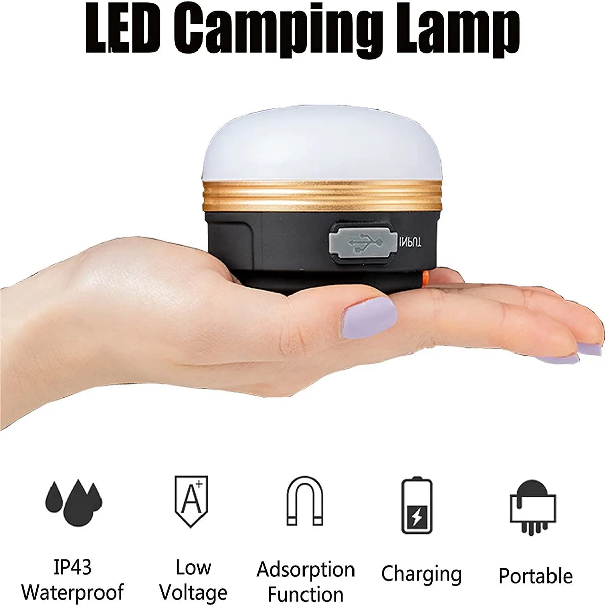 Lanterna LED para acampamento 3 modos COB de alta potência portátil recarregável com base magnética Power Bank para caminhadas de emergência ao ar livre 