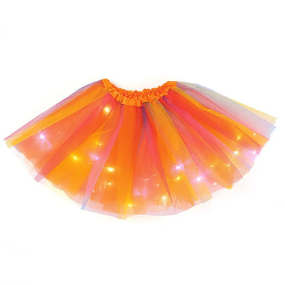 LED Glowing Light Girls Skirts Ballet Dance Rainbow Tulle Skirt Short Tutu Ballet Dancewear Party Costume Ball Gown Mini Skirt Leedoar