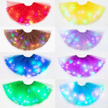 LED Glowing Light Kids Girls Princess Tutu Skirts Children Cloth Wedding Party Dancing Miniskirt Costume Cosplay Led Clothing Leedoar