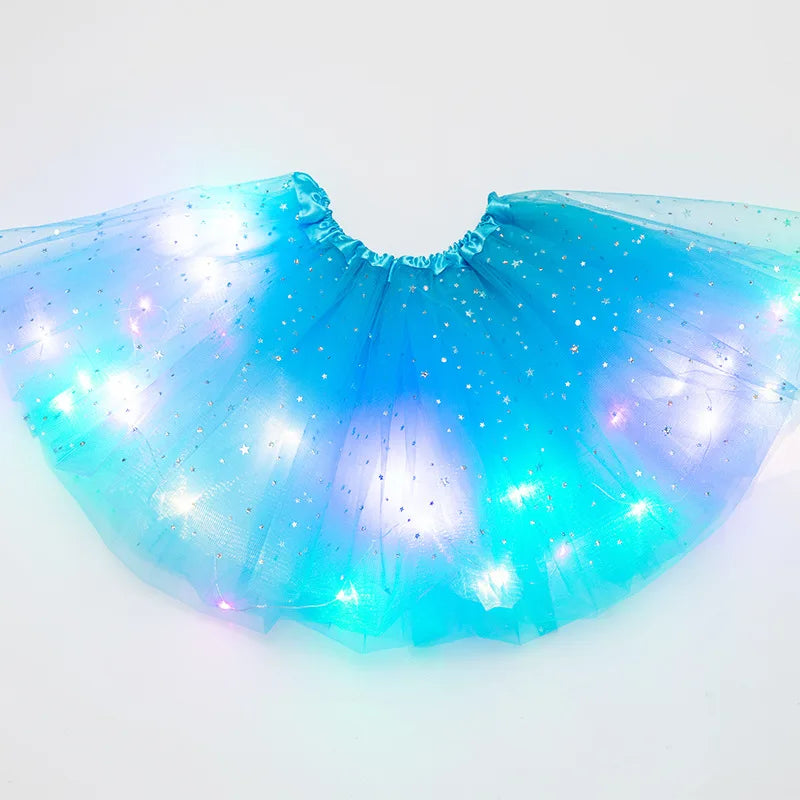 LED Glowing Light Kids Girls Princess Tutu Skirts Children Cloth Wedding Party Dancing Miniskirt Costume Cosplay Led Clothing Leedoar