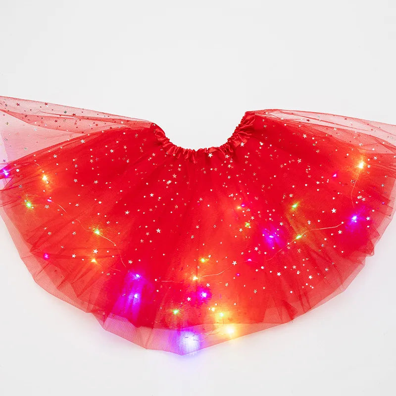 LED Glowing Light Kids Girls Princess Tutu Skirts Children Cloth Wedding Party Dancing Miniskirt Costume Cosplay Led Clothing Leedoar