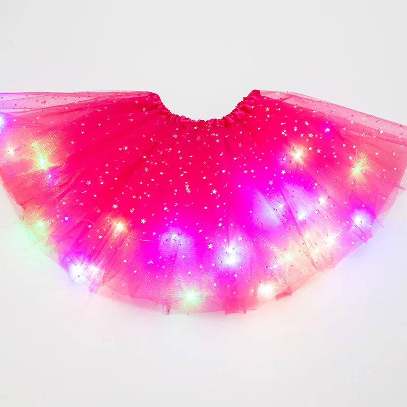 LED Glowing Light Kids Girls Princess Tutu Skirts Children Cloth Wedding Party Dancing Miniskirt Costume Cosplay Led Clothing Leedoar