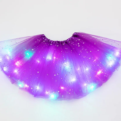 LED Glowing Light Kids Girls Princess Tutu Skirts Children Cloth Wedding Party Dancing Miniskirt Costume Cosplay Led Clothing Leedoar