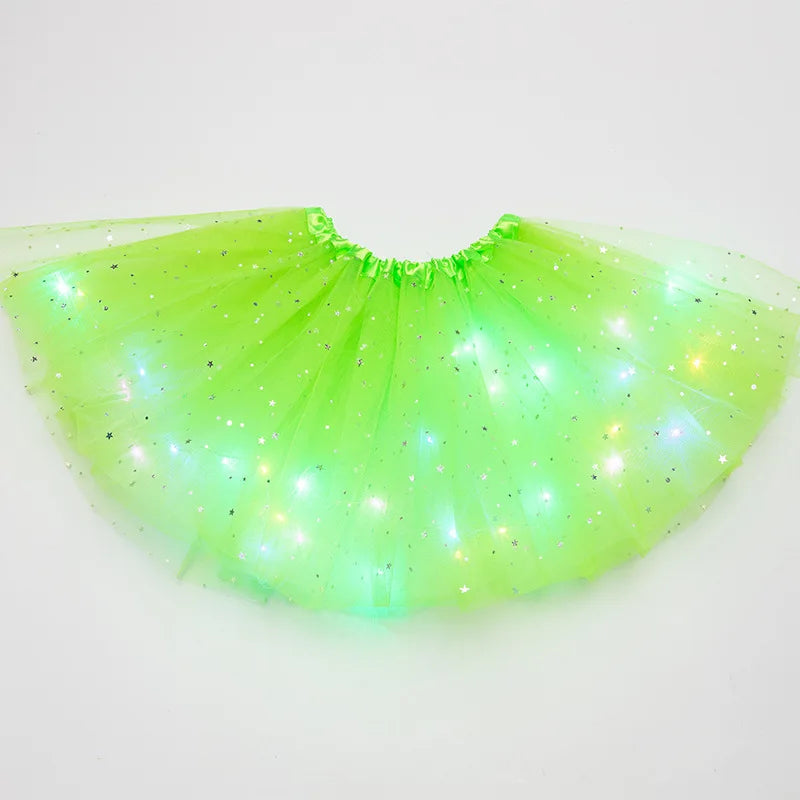 LED Glowing Light Kids Girls Princess Tutu Skirts Children Cloth Wedding Party Dancing Miniskirt Costume Cosplay Led Clothing Leedoar