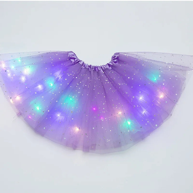 LED Glowing Light Kids Girls Princess Tutu Skirts Children Cloth Wedding Party Dancing Miniskirt Costume Cosplay Led Clothing Leedoar