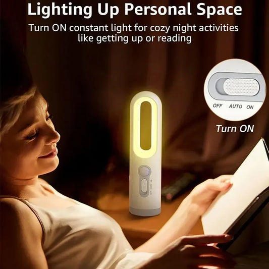 Luz nocturna con sensor de movimiento LED 2 en 1, linterna portátil con sensor de anochecer a amanecer para dormitorio, baño, lectura y acampada 