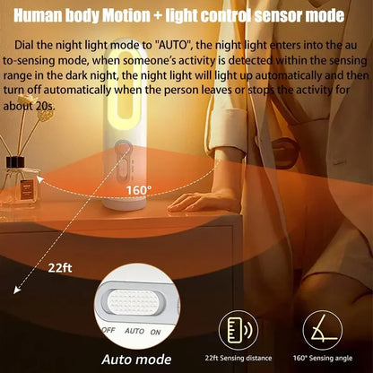 Luz noturna com sensor de movimento LED 2 em 1 Lanterna portátil com sensor de anoitecer ao amanhecer para quarto, banheiro, leitura, acampamento 