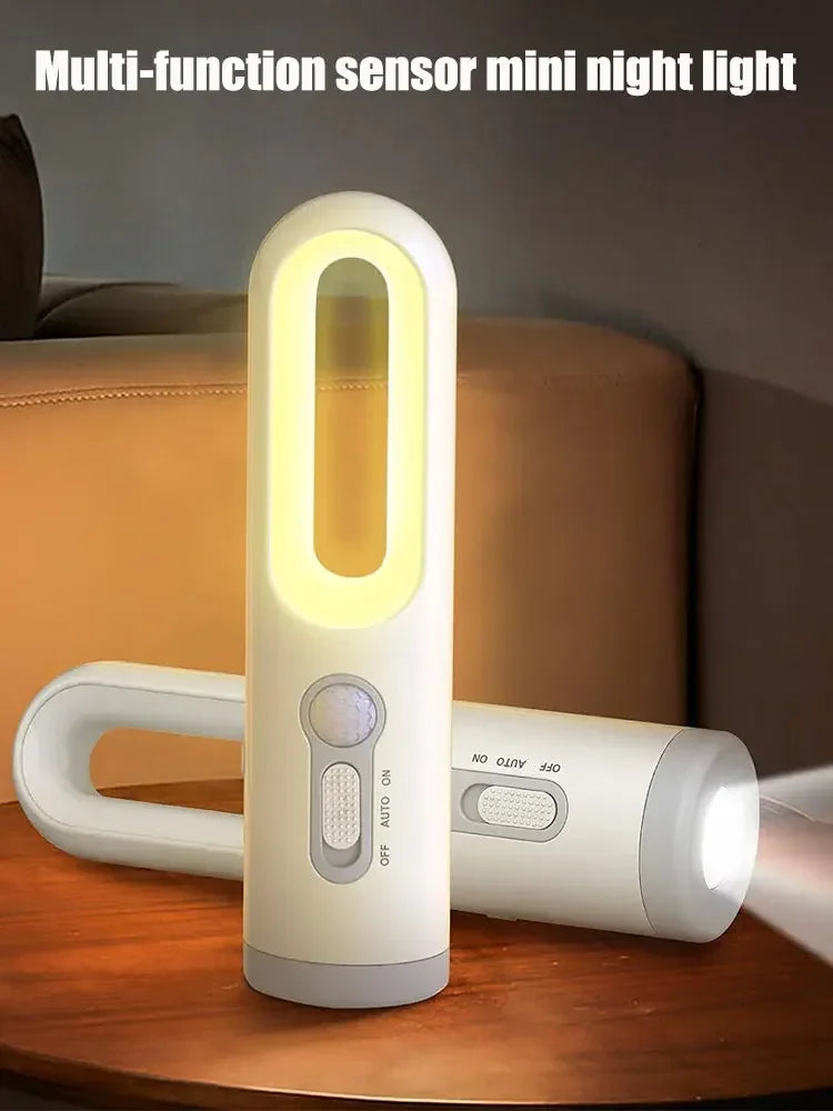 Luz nocturna con sensor de movimiento LED 2 en 1, linterna portátil con sensor de anochecer a amanecer para dormitorio, baño, lectura y acampada 