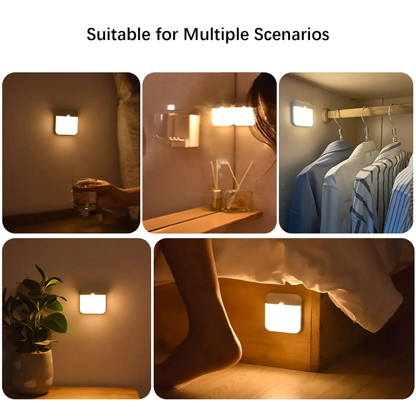 Lámpara LED de noche con sensor de movimiento humano, recargable por USB C, para armario, escaleras, cocina, cama 