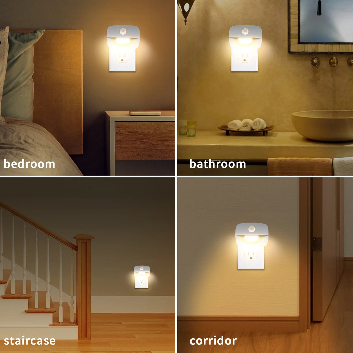 Lámpara LED de noche con sensor de movimiento, enchufe UE/EE. UU., luces de noche para decoración de dormitorio infantil, pasillo, escaleras, WC, mesita de noche