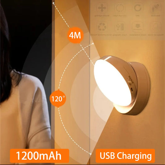 Luz noturna LED com carregamento USB, indução humana inteligente para armário de cabeceira, iluminação para guarda-roupa doméstico, sensor de movimento, lâmpada LED 