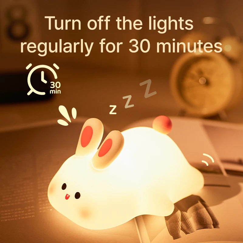 LED Night Lights Cute Sheep Panda Rabbit Silicone Lamp USB Rechargeable Timing Bedside Decor Kids Baby nightlight Birthday Gift Leedoar