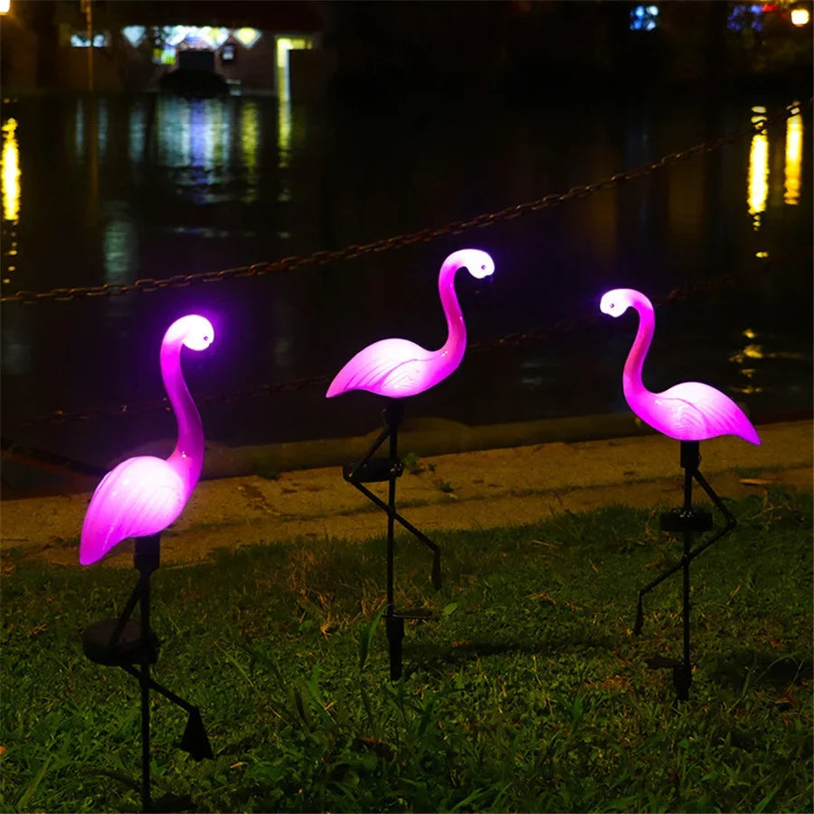 Luz solar externa LED à prova d'água 1/3 peças em forma de flamingo paisagem gramado lâmpadas para parque caminho casa jardim pátio decoração 