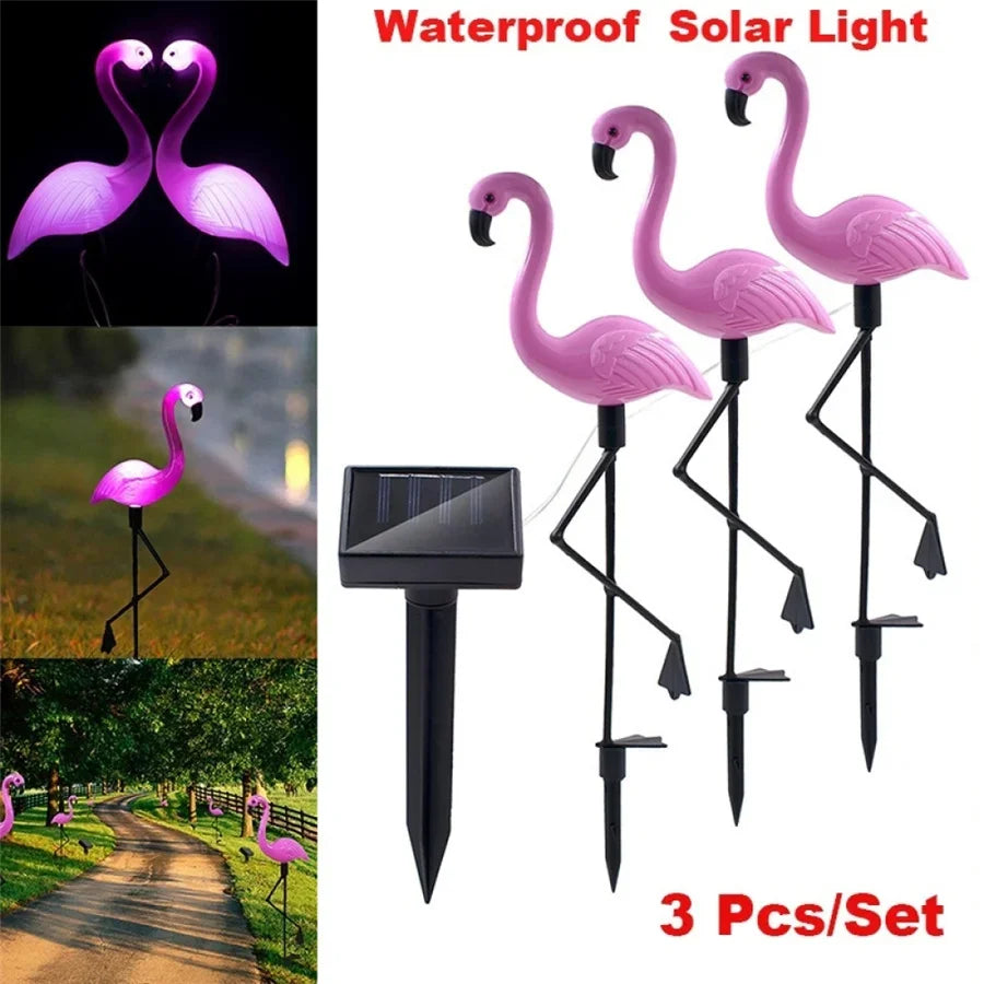 Luz solar externa LED à prova d'água 1/3 peças em forma de flamingo paisagem gramado lâmpadas para parque caminho casa jardim pátio decoração 